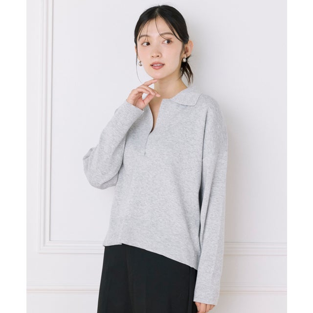 スキッパーポロニット｜ デコルテ美しく魅せる大人の上品ニット （グレー1）