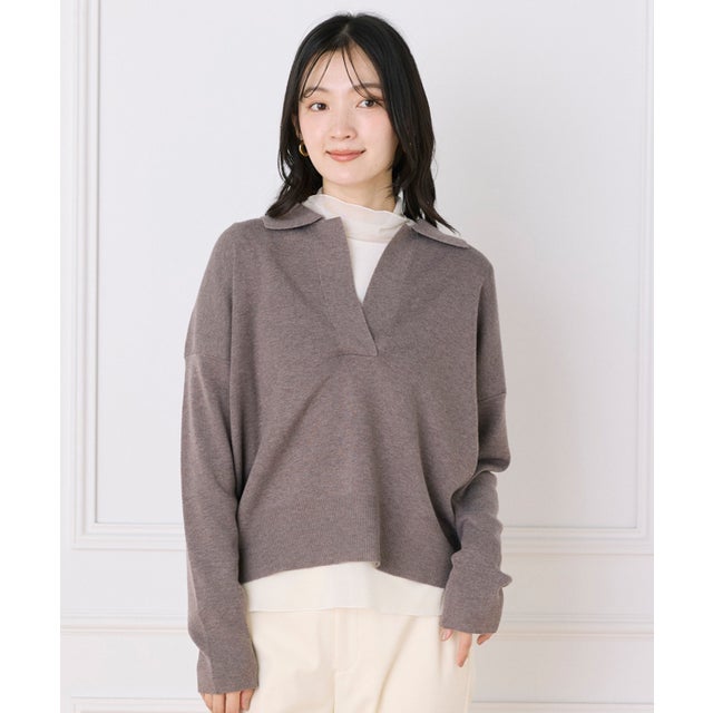 スキッパーポロニット｜ デコルテ美しく魅せる大人の上品ニット （モカチャ3）