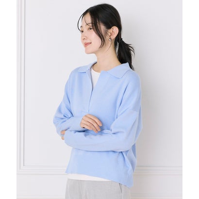 イッツインターナショナル I.T.'S. international スキッパーポロニット｜ デコルテ美しく魅せる大人の上品ニット （チャコールグレー3）｜詳細画像