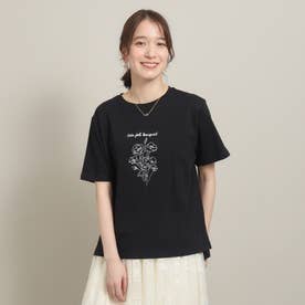 【シルエットゆったり】ブーケプリントTシャツ （ブラック(019)）
