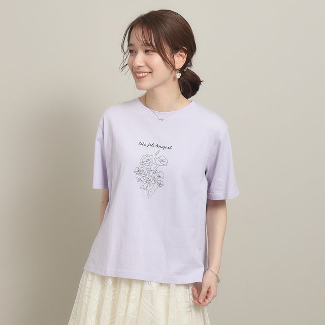 
                    【シルエットゆったり】ブーケプリントTシャツ （ラベンダー(080)）