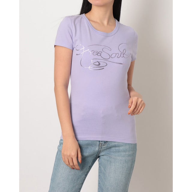 FREESOUL 英字 プリント半袖Tシャツ （パープル）