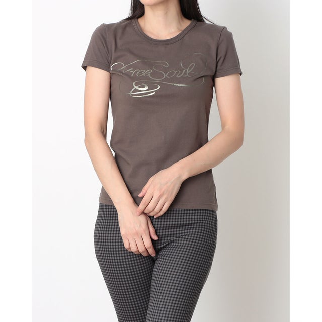 FREESOUL 英字 プリント半袖Tシャツ （ブラウン）