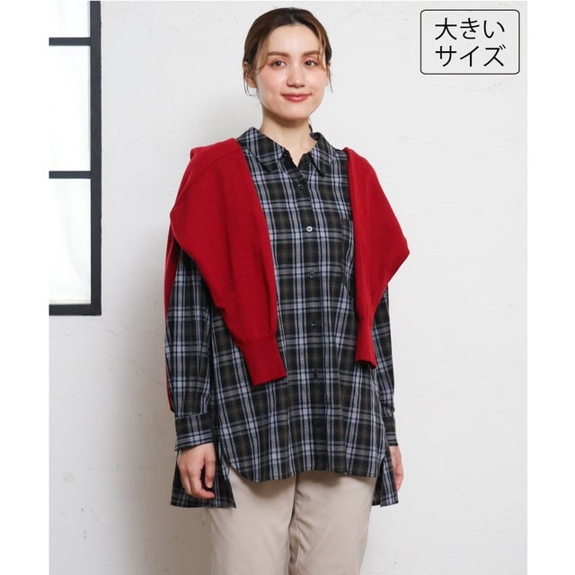 【大きいサイズ】ドロップショルダーシャツ （ブラック）