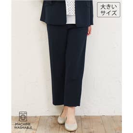 【大きいサイズ/11号サイズあり/洗える/セットアップ対応】カットジョーゼットセンタープレスパンツ （ネイビー）