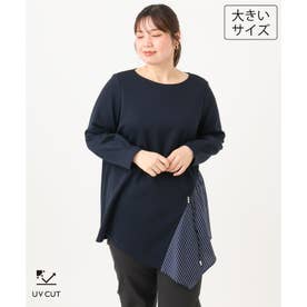 【大きいサイズ/UVカット】イレヘムデザインチュニック （ネイビー）
