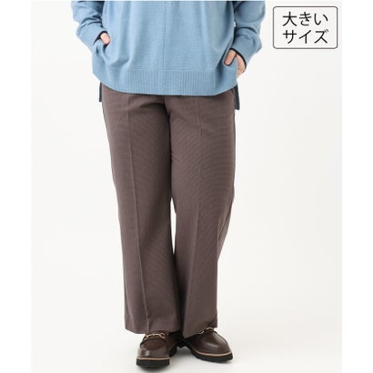【大きいサイズ/ 裏起毛】センタープレスチェック柄ストレートパンツ （アイボリーブラック）｜詳細画像