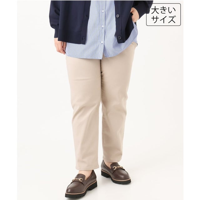 【大きいサイズ】さらさらストレッチ裏起毛ストレートパンツ （グレージュ）