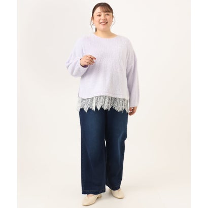 【WEB先行販売】【大きいサイズ】フラッフィーレースドッキングトップス （ライトグリーン）｜詳細画像