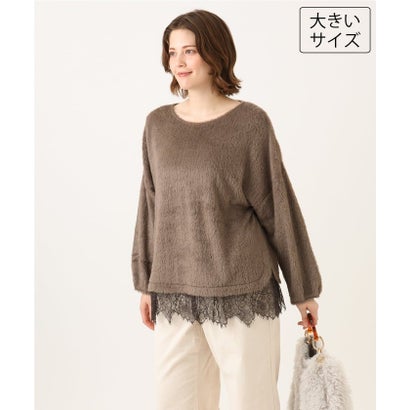 【WEB先行販売】【大きいサイズ】フラッフィーレースドッキングトップス （ダークブラウン）｜詳細画像
