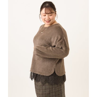 【WEB先行販売】【大きいサイズ】フラッフィーレースドッキングトップス （ダークブラウン）｜詳細画像