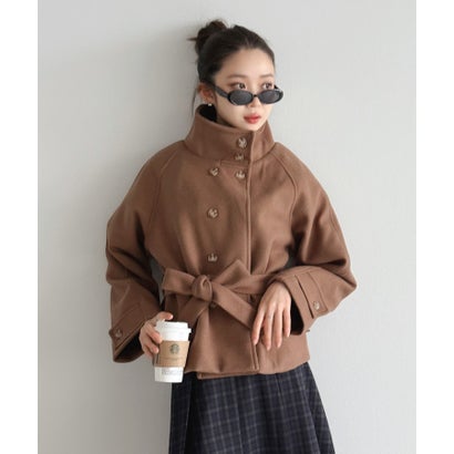 スタンドカラー 中綿ショートコート （モカ）｜詳細画像