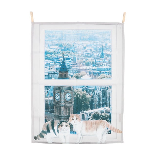 
                    ファブリックポスター 窓に風景と猫デザイン （その他2）