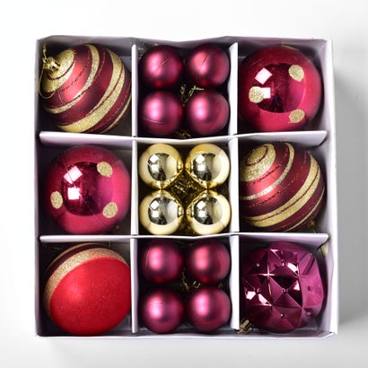 クリスマスツリー オーナメントボール 4cm 24個×8cm 6個 セット クリスマスツリー オーナメント （ワインレッド）｜詳細画像