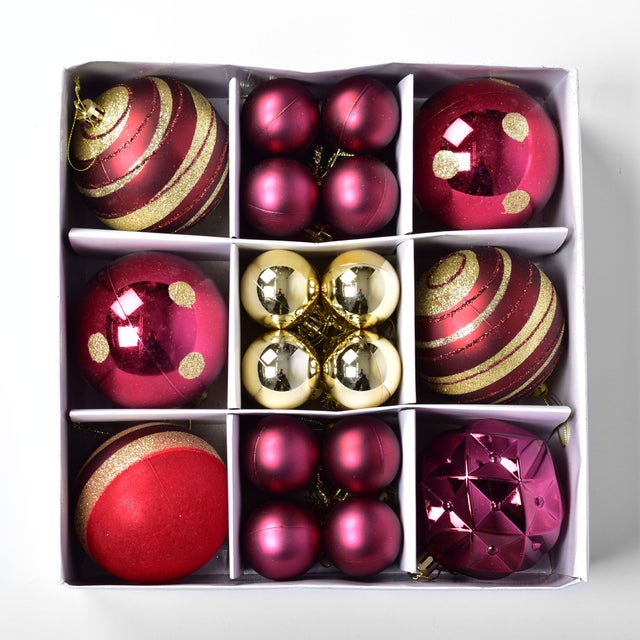 クリスマスツリー オーナメントボール 4cm 24個×8cm 6個 セット クリスマスツリー オーナメント （ワインレッド）