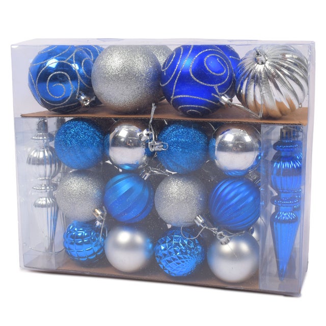 オーナメント 50PCS クリスマスツリー オーナメント （ブルー×シルバー）