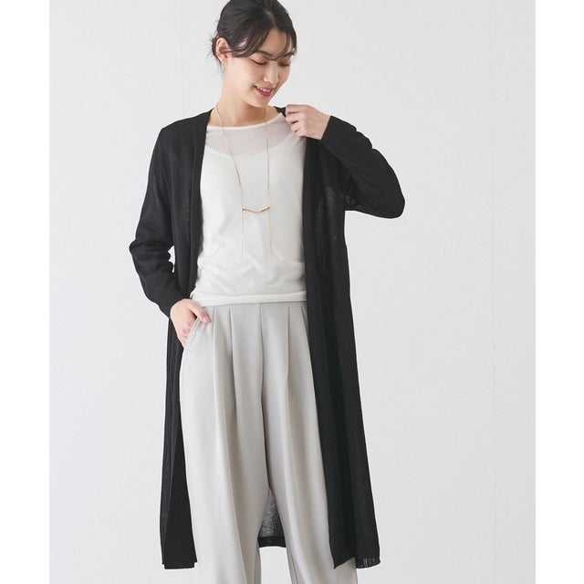 サイドプリーツロングカーディガン   N22－105 （ブラック）