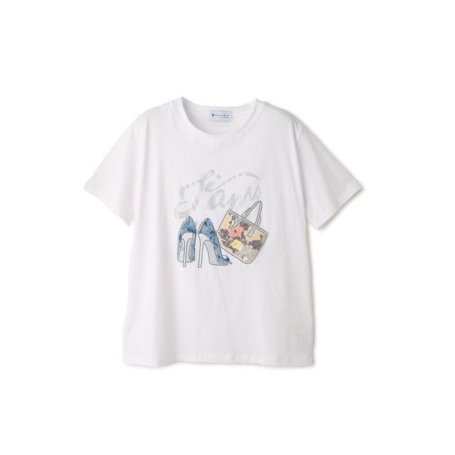 ラインストーンヒール＆バッグTシャツ （ホワイト ）