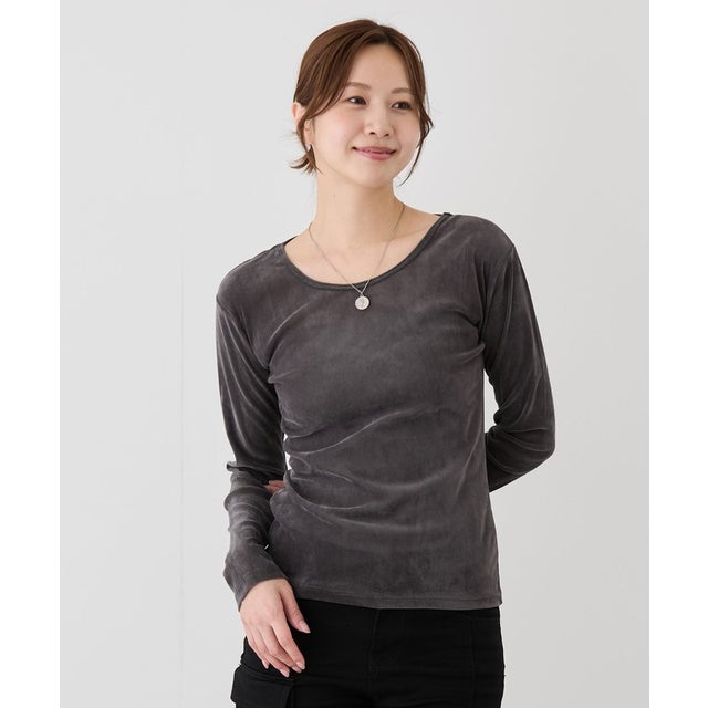 シアーベロア長袖Tシャツ （グレー）