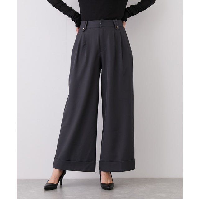 ボタンデザインワイドストレートパンツ （グレー）