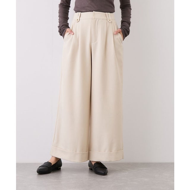 ボタンデザインワイドストレートパンツ （ベージュ）