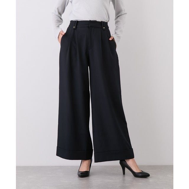 ボタンデザインワイドストレートパンツ （コン）