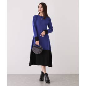 配色使いニットワンピース （ブルー）