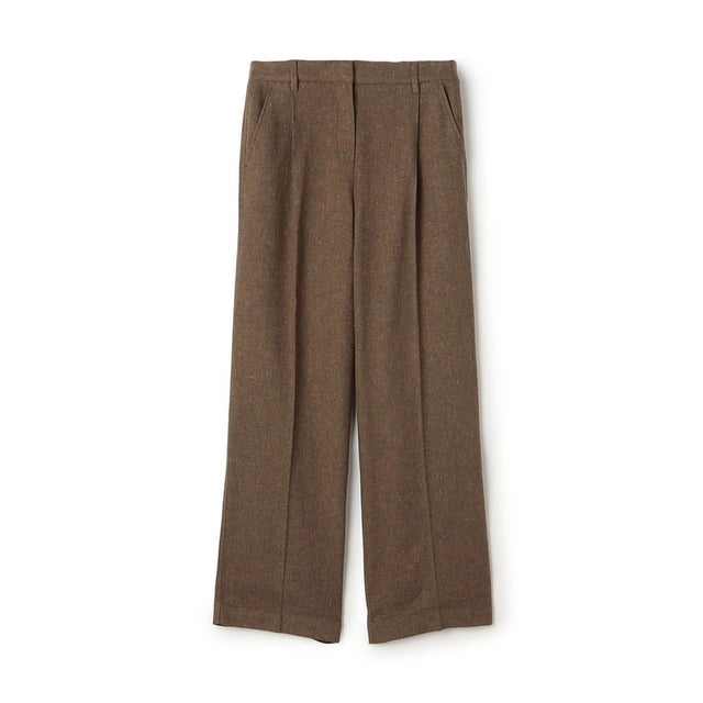 リネンツイルプリーツワイドレッグパンツ WLBT1169 （47 ブラウン）