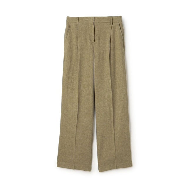 リネンツイルプリーツワイドレッグパンツ WLBT1169 （57 カーキ）