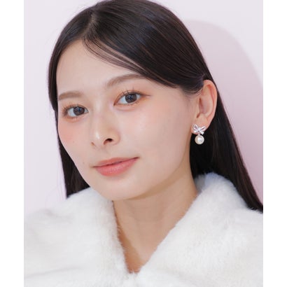 ジルバイジルスチュアート JILL by JILLSTUART Cubicリボンパールピアス （ピンクゴールド）｜詳細画像