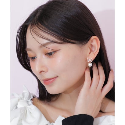 ジルバイジルスチュアート JILL by JILLSTUART Cubicリボンパールピアス （ピンクゴールド）｜詳細画像