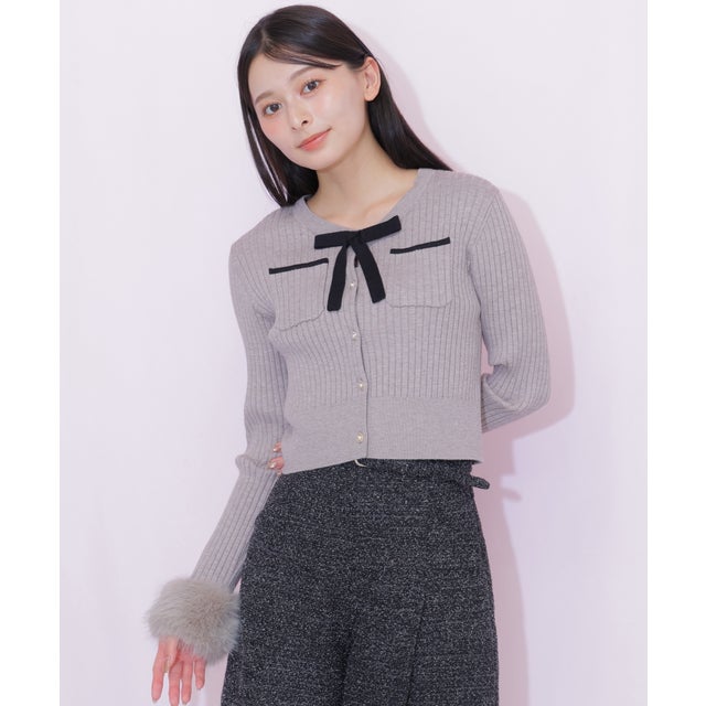 袖口フェイクファーニット （モカ）