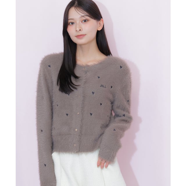 ハート刺繍フェザーカーディガン （モカ）