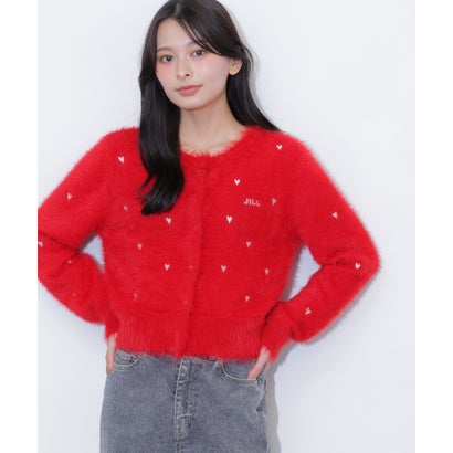 ハート刺繍フェザーカーディガン （レッド）｜詳細画像
