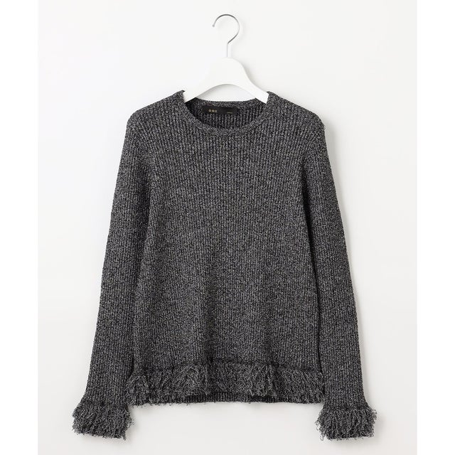 【PREMIUM KNIT COLLECTION】フリンジリブ ニット （グレーミックス）