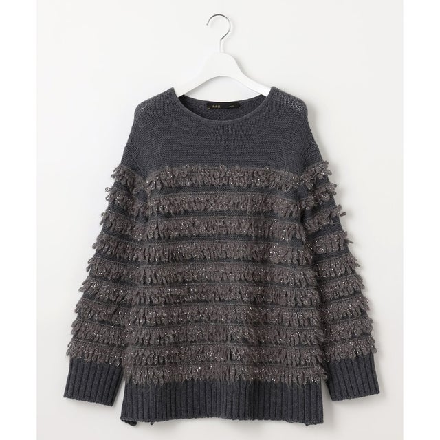 【PREMIUM KNIT COLLECTION】スパンコールコンビ ニット （チャコール）