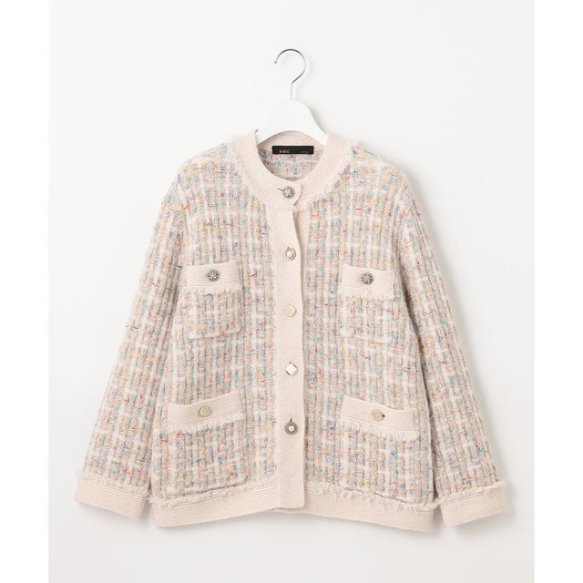 【PREMIUM KNIT COLLECTION】ミックスツイードニット ジャケット （ピンク）