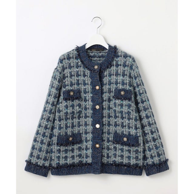 【PREMIUM KNIT COLLECTION】ミックスツイードニット ジャケット （ブルー）
