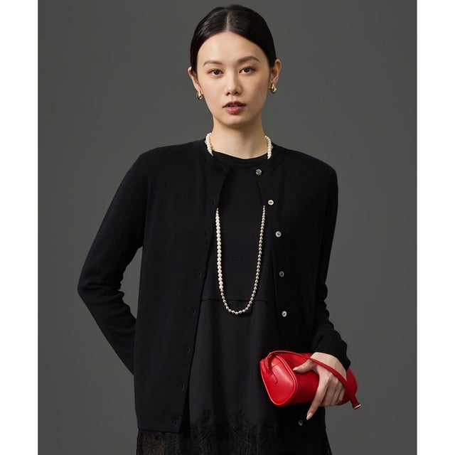 【SHIHOさん着用・アンサンブル対応可・上品ベーシック】リファインソフトニット カーディガン （ブラック）