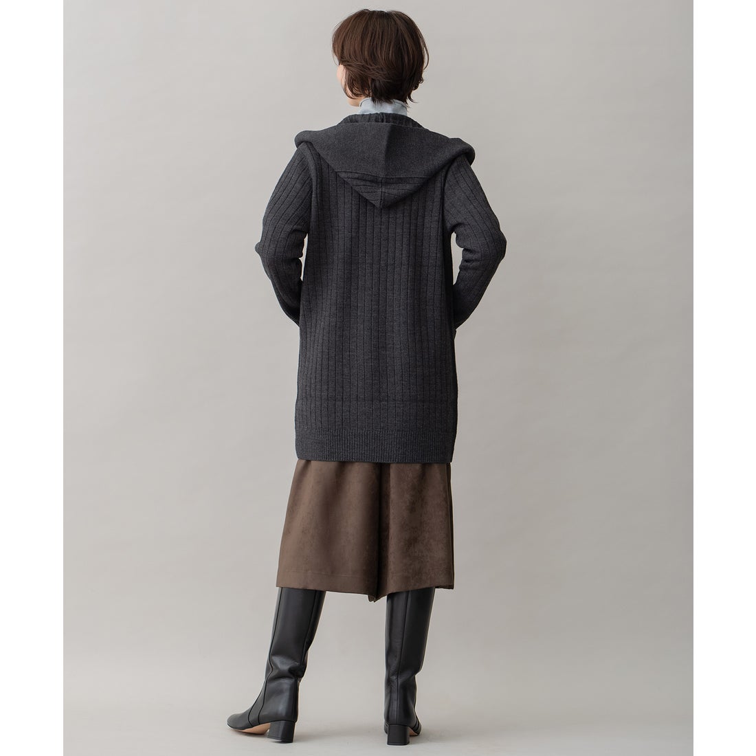 自由区 L 【WEB限定/洗える】ウールミックス フード付きカーディガン 