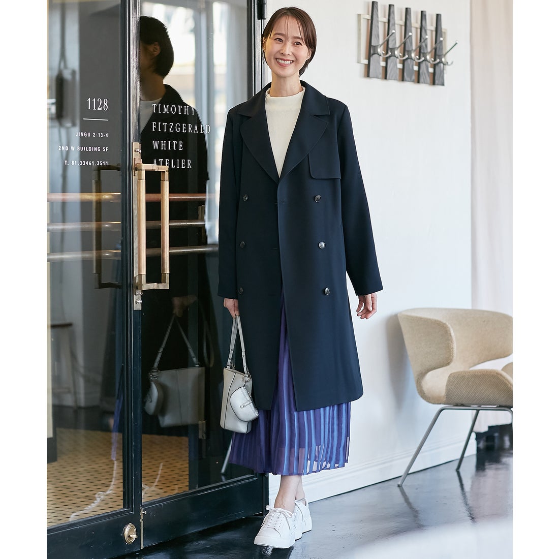 自由区 L トロトレンチ ロング丈コート （スカイブルー系