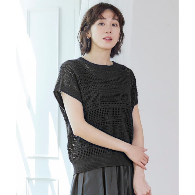 【洗える】レーシーリネンコットン ニット （バーント）