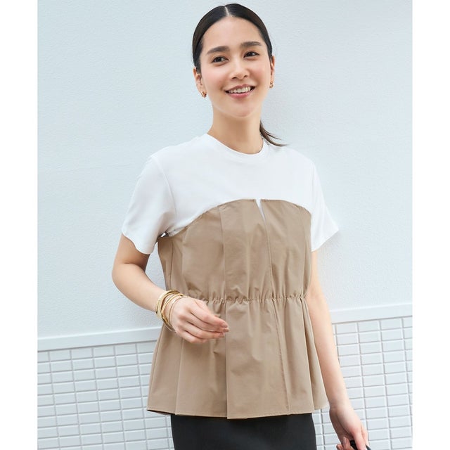 【SHIHOさん着用・洗える】ビスチェコンビ Tシャツ （オフ×シナモン）