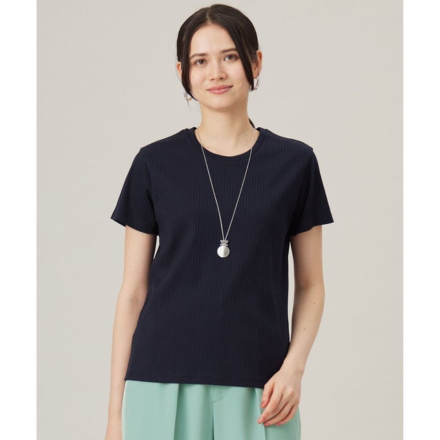 【洗える】ソフトリブ Tシャツ （ネイビー）