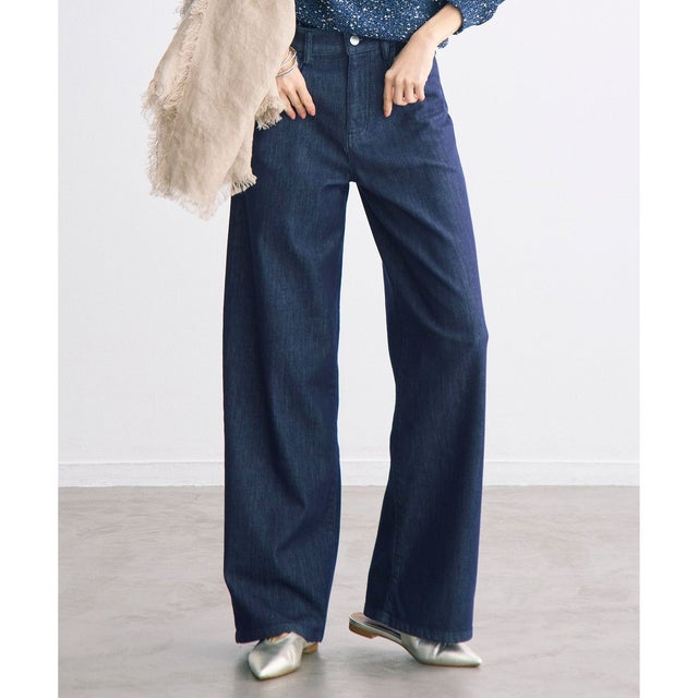 【19号サイズまで展開・洗える】ウスカルデニムワイドストレート パンツ （インディゴ）