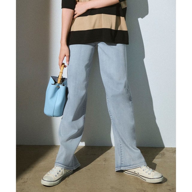 【19号サイズまで展開・洗える】ウスカルデニムワイドストレート パンツ （ライトインディゴ）
