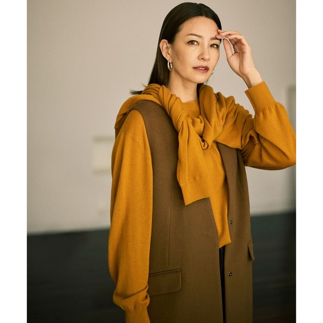 【カタログ掲載・洗える】ファインウールカシミヤドルマンシルエット ニット （マスタード）