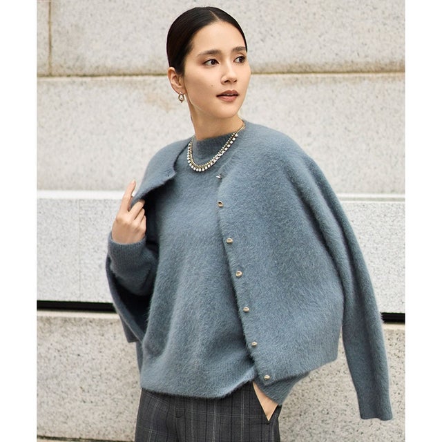 【SHIHOさん着用・洗える】ヘアリーフォックスプルオーバー ニット （ブルー）