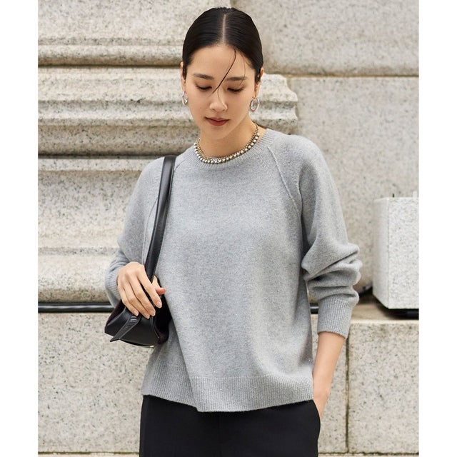 【カタログ掲載・洗える】ウールカシミヤブレンドスパンコールラグランスリーブ ニット （グレー）