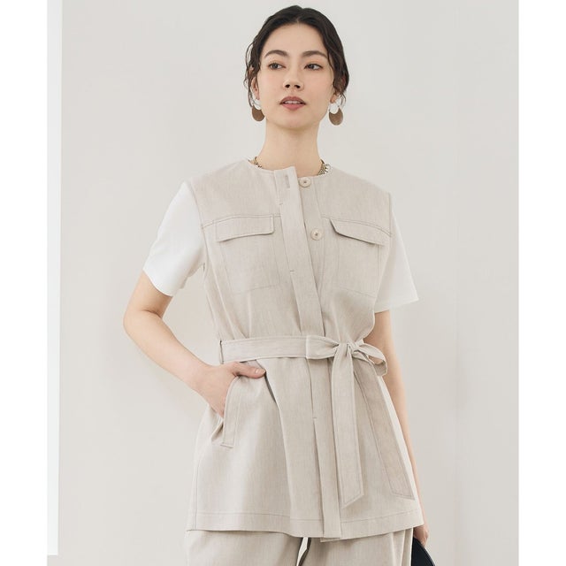 【SHIHOさん着用・セットアップ対応】リネンストレッチ ジレ （フラックス）